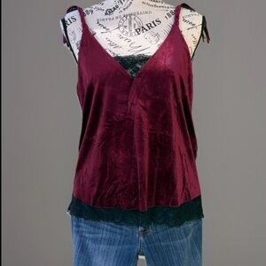 ZARA Basic Collection Elegant Burgundy Velvet Style Camisole Sleeveless Top S